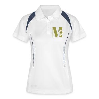Buchstabe m grüne Gänseblümchen - Frauen Polo atmungsaktiv - Weiß/Navy - Vorne