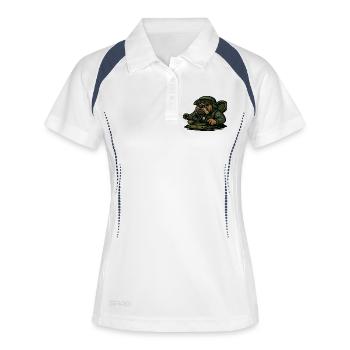 Bulldog char pilote militaire mascotte dessin animé art - Polo respirant Femme - blanc/marine - Devant