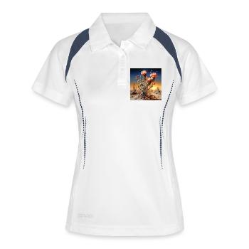 Kaktusblüten im Sonnenuntergang - Frauen Polo atmungsaktiv - Weiß/Navy - Vorne