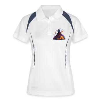 Camp pour chats au volcan - Polo respirant Femme - blanc/marine - Devant