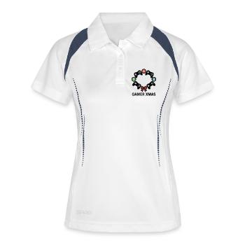 Gamer Xmas Controller Kranz - Frauen Polo atmungsaktiv - Weiß/Navy - Vorne