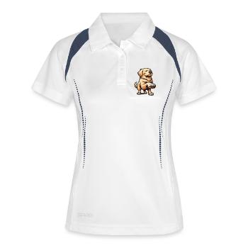 Sprich mit der Pfote Golden Retriever Goldie  - Frauen Polo atmungsaktiv - Weiß/Navy - Vorne