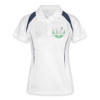 Ziegenlorbeerkranz mit Namensraum - Frauen Polo atmungsaktiv - Weiß/Navy - Vorne