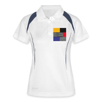 Scandi Art: Abstrakte Geometrie in Rot Blau Orange - Frauen Polo atmungsaktiv - Weiß/Navy - Vorne