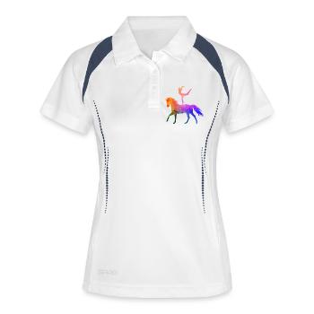 Voltigieren Akrobatik Reitsport Reiten Pferd bunt  - Frauen Polo atmungsaktiv - Weiß/Navy - Vorne