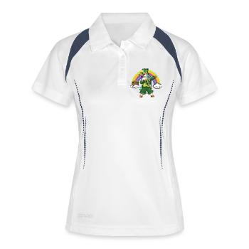 Leprechaun tupft Einhorn-Regenbogen-Glücksdesign - Frauen Polo atmungsaktiv - Weiß/Navy - Vorne