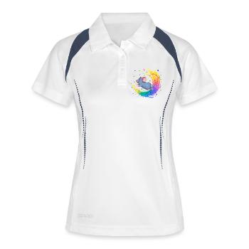 Bunte Maus im Farbwirbel - Frauen Polo atmungsaktiv - Weiß/Navy - Vorne