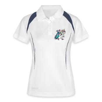 Lustiger Einhorn-Golfer Cartoon Cooles Golftier - Frauen Polo atmungsaktiv - Weiß/Navy - Vorne