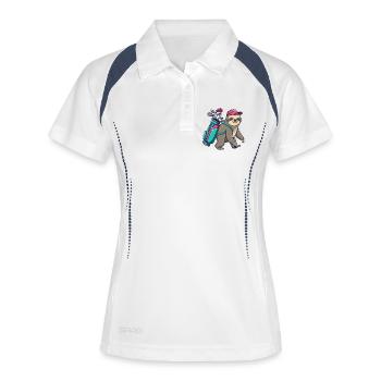 Lustiger Faultier-Golfer Cartoon Cooles Golftier - Frauen Polo atmungsaktiv - Weiß/Navy - Vorne