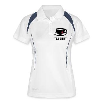 Teehemd – Wortspiel mit ruhiger Teetasse - Frauen Polo atmungsaktiv - Weiß/Navy - Vorne
