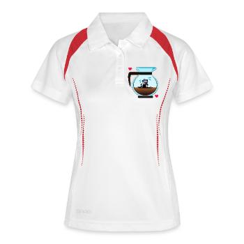 Waschbären Skifahrer Kaffee - Frauen Polo atmungsaktiv - Weiß/Navy - Vorne