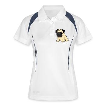 Mops Hunde T-shirt Geschenk Weihnachten - Frauen Polo atmungsaktiv - Weiß/Navy - Vorne