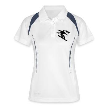 Silhouette de snowboardeur avec panorama montagneux - Polo respirant Femme - blanc/marine - Devant