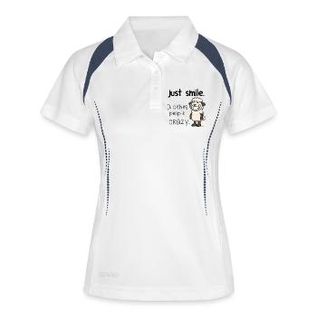 Just Smile – Freches Schaf Motiv Take it easy - Frauen Polo atmungsaktiv - Weiß/Navy - Vorne
