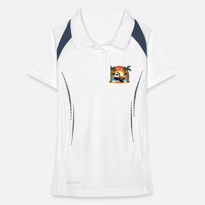 Funny Panda on Beach Hammock Summer Vacation Women's Polo breathable