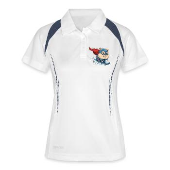 Dessin animé de super-héros hamster surf skate - Polo respirant Femme - blanc/marine - Devant