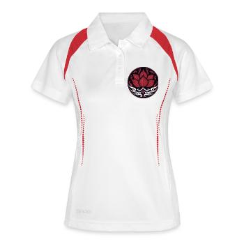 Rote Lotusblüte – Spirituelles Ornament Design - Frauen Polo atmungsaktiv - Weiß/Navy - Vorne