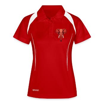 Roter Geometrischer Elefantenkopf - Frauen Polo atmungsaktiv - Weiß/Navy - Vorne
