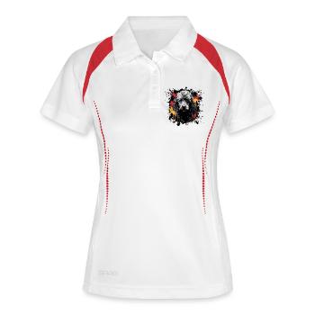 Pudelporträt mit Farbskizzen - Frauen Polo atmungsaktiv - Weiß/Navy - Vorne