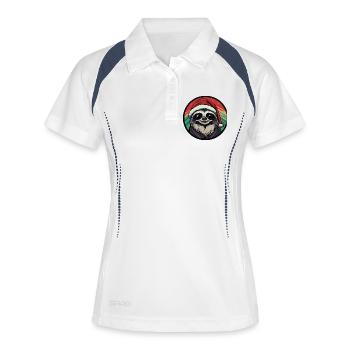 Weihnachts-Sloth im Santa-Hut - Frauen Polo atmungsaktiv - Weiß/Navy - Vorne
