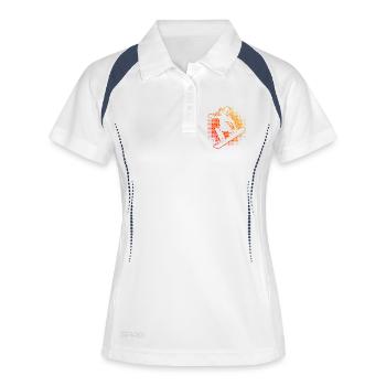Snowboardeur rouge flamboyant dans le saut - Polo respirant Femme - blanc/marine - Devant