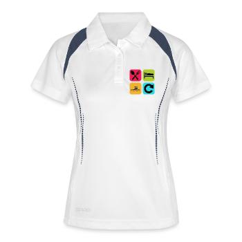 Mange, Dors, nage, Répéte, citation drôle, piscine - Polo respirant Femme - blanc/marine - Devant