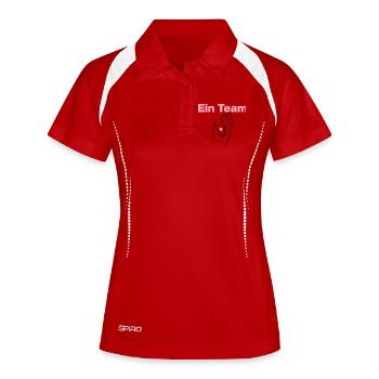 Ein Team, Mensch & Samtpfote, Katze, Katzenfans - Frauen Polo atmungsaktiv - Weiß/Navy - Vorne