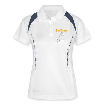 Ein Team – Mensch & Hund, Pfote, Hundeliebe - Frauen Polo atmungsaktiv - Weiß/Navy - Vorne
