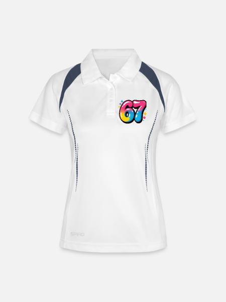 67 bunt sechs sieben bunte Luftballons - Frauen Polo atmungsaktiv - Weiß/Navy