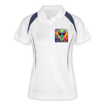 Trippy Alien - Frauen Polo atmungsaktiv - Weiß/Navy - Vorne