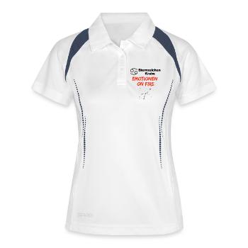 Sternzeichen Krebs – Emotionen on Fire, Geburtstag - Frauen Polo atmungsaktiv - Weiß/Navy - Vorne