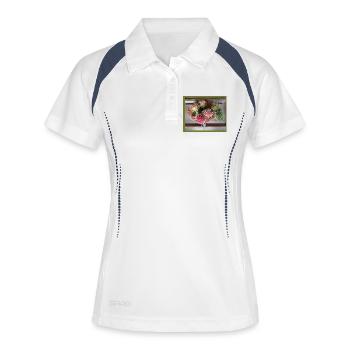 Litschi frucht  - Frauen Polo atmungsaktiv - Weiß/Navy - Vorne