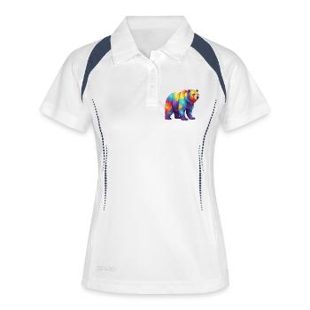Aquarelle Pop Art Arc-en-ciel Ours Coloré - Polo respirant Femme - blanc/marine - Devant