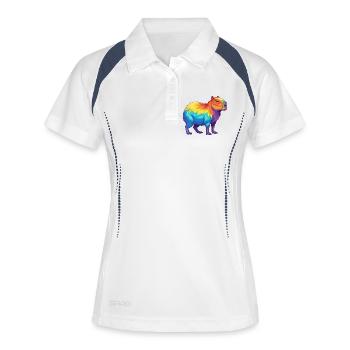 Bunte Capybara-Regenbogen-Pop-Art-Aquarell - Frauen Polo atmungsaktiv - Weiß/Navy - Vorne