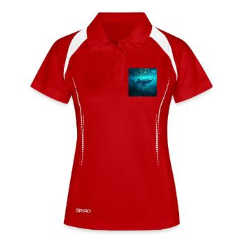 Walhai Mutter mit Baby Natur Unterwasser - Frauen Polo atmungsaktiv - Weiß/Navy - Vorne