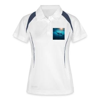 Walhai Mutter mit Baby Unterwasser Natur - Frauen Polo atmungsaktiv - Weiß/Navy - Vorne