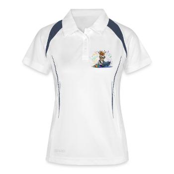 Höllischer Designer am Laptop - Frauen Polo atmungsaktiv - Weiß/Navy - Vorne