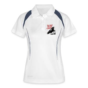 Rabe und Sanduhr: Wandel der Zeiten - Frauen Polo atmungsaktiv - Weiß/Navy - Vorne