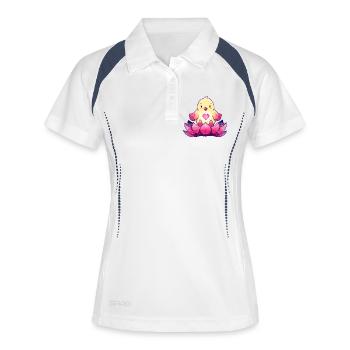 Poussins de cœur sur lotus - Polo respirant Femme - blanc/marine - Devant