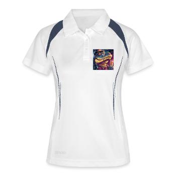 Gentleman Krokodil mit Zylinder & Champus - Frauen Polo atmungsaktiv - Weiß/Navy - Vorne