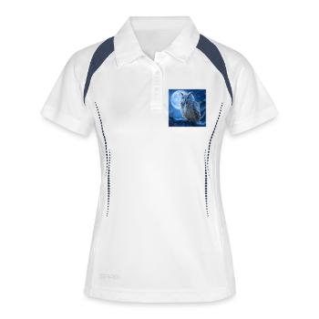 La chouette blanche sous la pleine lune : Nuit d’hiver magique - Polo respirant Femme - blanc/marine - Devant