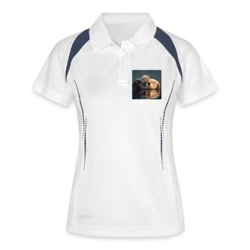 Otter-Liebe Mutter und Baby auf dem Wasser - Frauen Polo atmungsaktiv - Weiß/Navy - Vorne