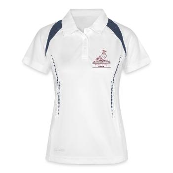Main Charakter Energie Taube Delulu - Frauen Polo atmungsaktiv - Weiß/Navy - Vorne