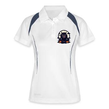 Mondnacht Werwolf Monster mit Feuer Flammen - Frauen Polo atmungsaktiv - Weiß/Navy - Vorne