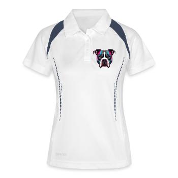Neon Pitbull Porträt - Frauen Polo atmungsaktiv - Weiß/Navy - Vorne