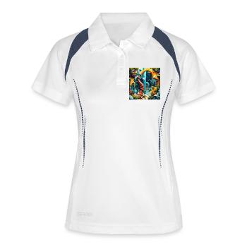 Bunter Traumwelt-Dinosaurier - Frauen Polo atmungsaktiv - Weiß/Navy - Vorne
