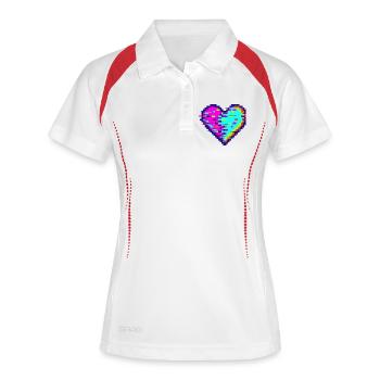 Cœur Glitch Pixel Néon Amour - Polo respirant Femme - blanc/marine - Devant