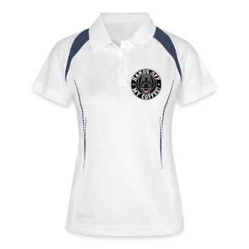 Lustiges Kaffee-Shirt mit wütendem Hund - Frauen Polo atmungsaktiv - Weiß/Navy - Vorne