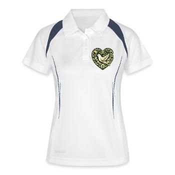 Colombe dorée en cœur floral - Polo respirant Femme - blanc/marine - Devant