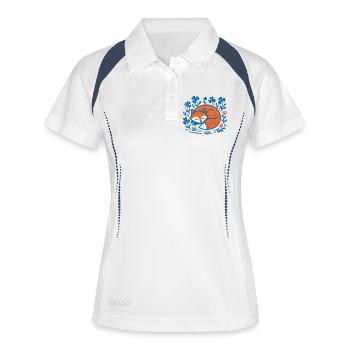 Schlafender Fuchs im Blumen-Nachtgarten - Frauen Polo atmungsaktiv - Weiß/Navy - Vorne